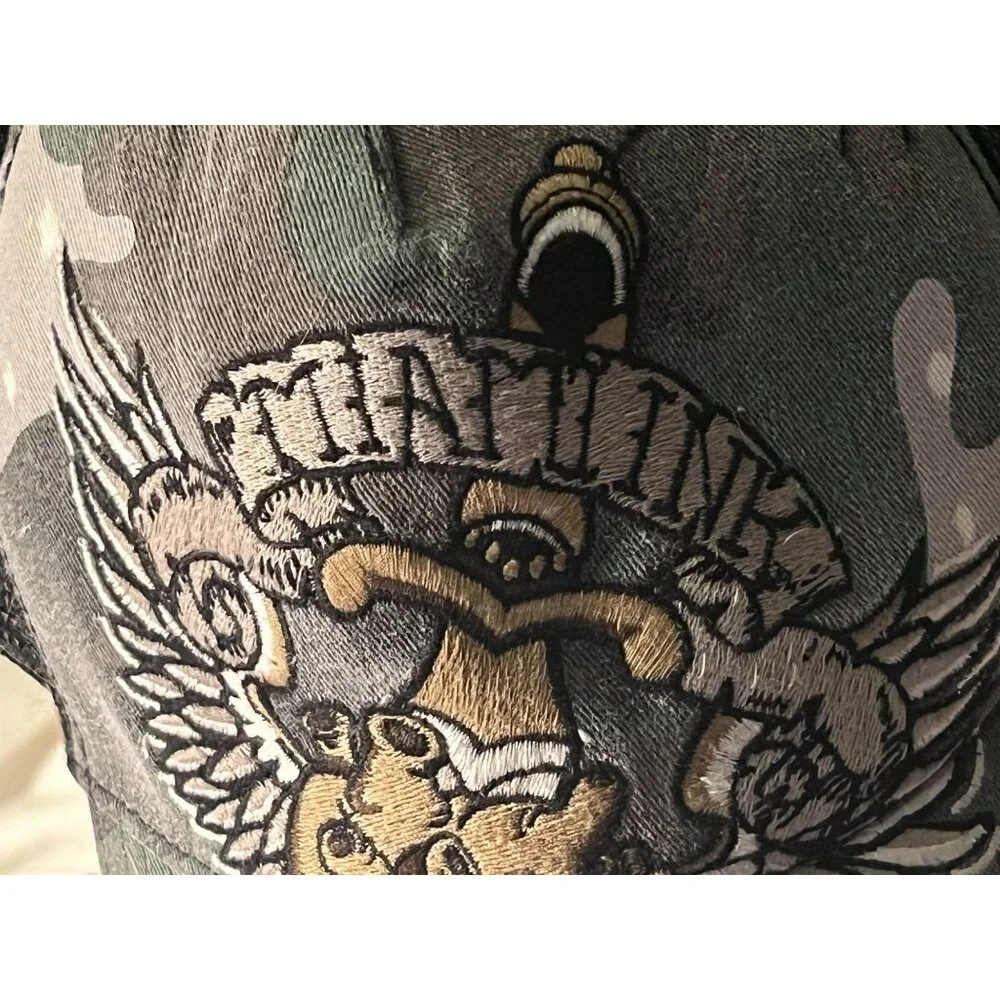 Miami Ink Embroidered Camo Y2K Wings Knife Heart Snap Back Baseball Cap Vintage - Picture 2 of 14